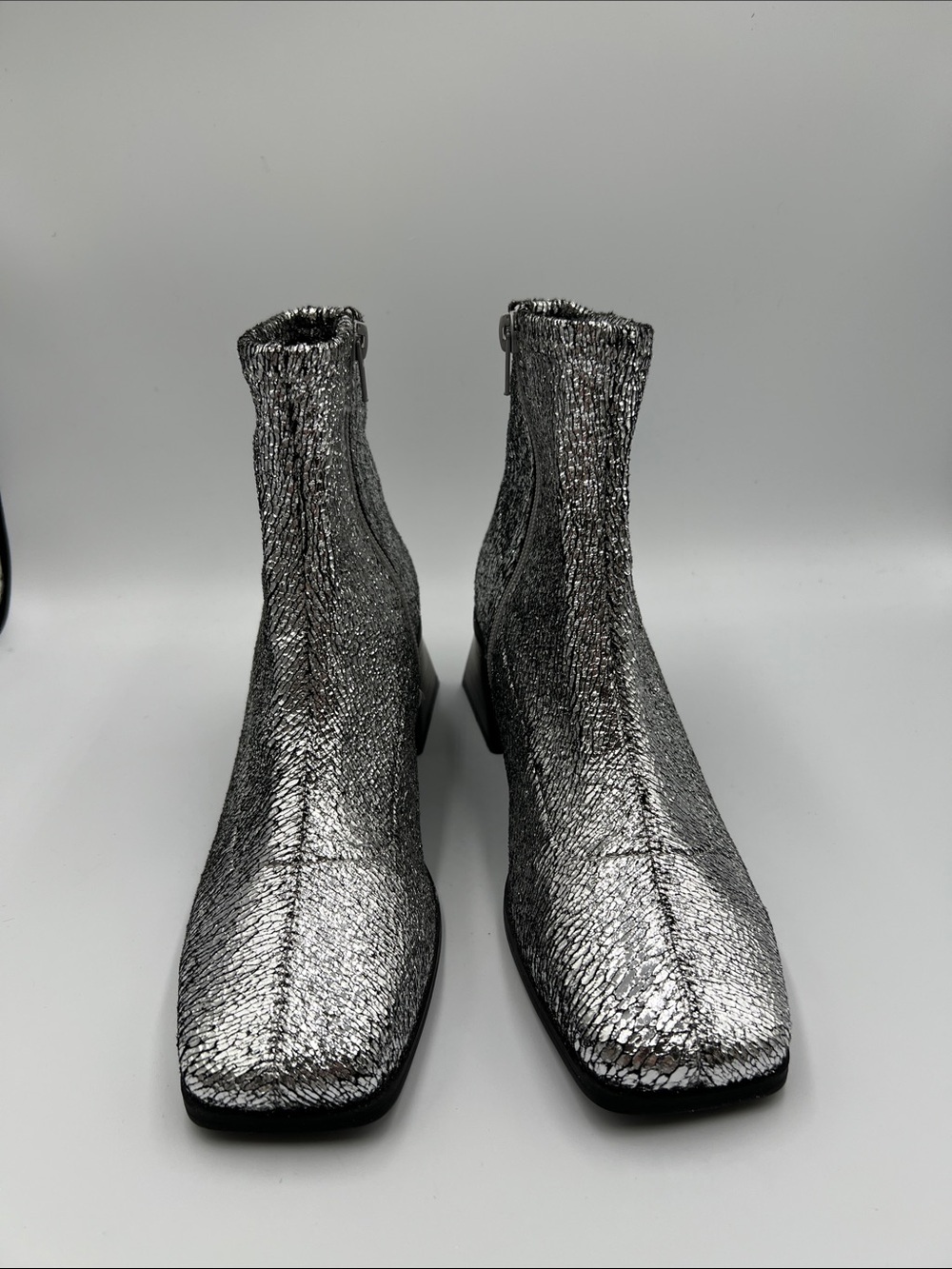 Katy Perry Lolette stretch ankle boot silver metallic block heel zipper new 7 - Picture 3 of 6